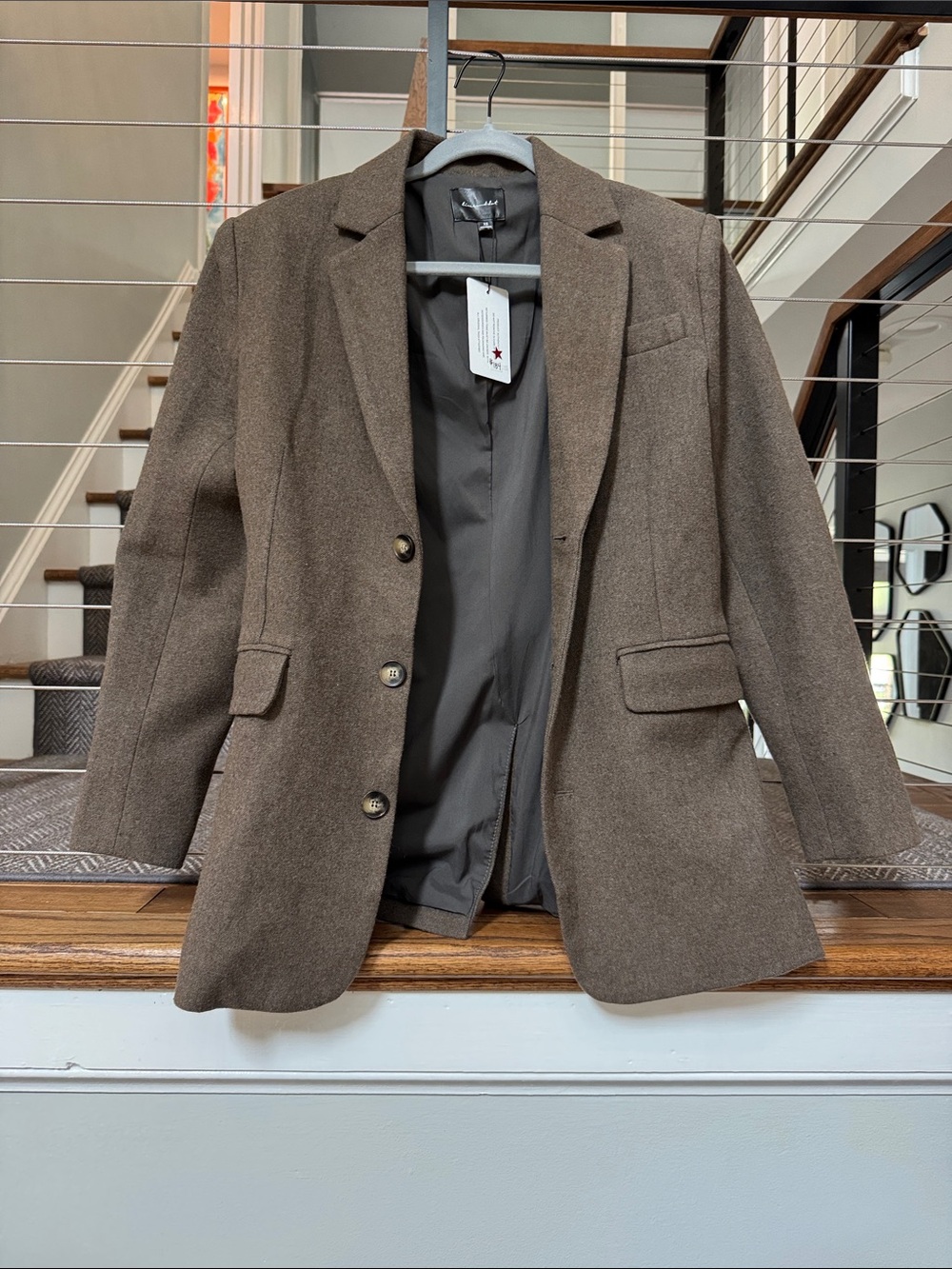 Line and Dot Brown Wool-Blend Women’s Blazer - Classic Single-Breasted Style - X